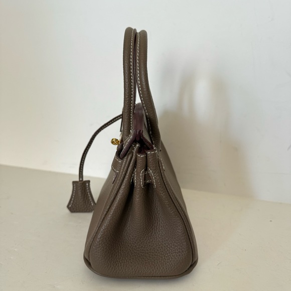 *NO STRAP | Taupe Mini 20 Leather Top Handle w/ Gold Structured Satchel Bag C3 - Picture 7 of 17